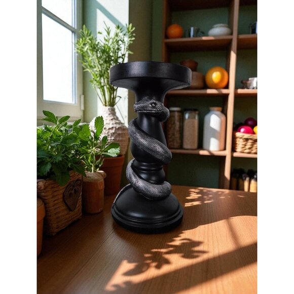 Black Snake Candle Holder Decorative Gothic Serpent Statue Home Decor Table Top - Picture 8 of 10